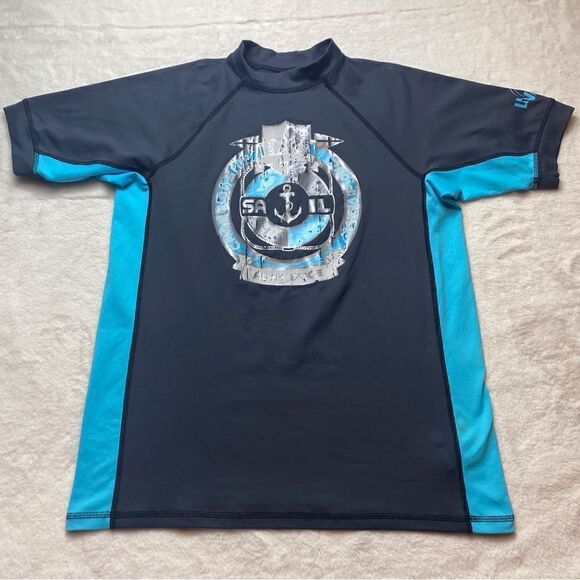Assh Short Sleeve Sun Protection Rash Guard Swim Shirt Size Medium - Picture 1 of 10